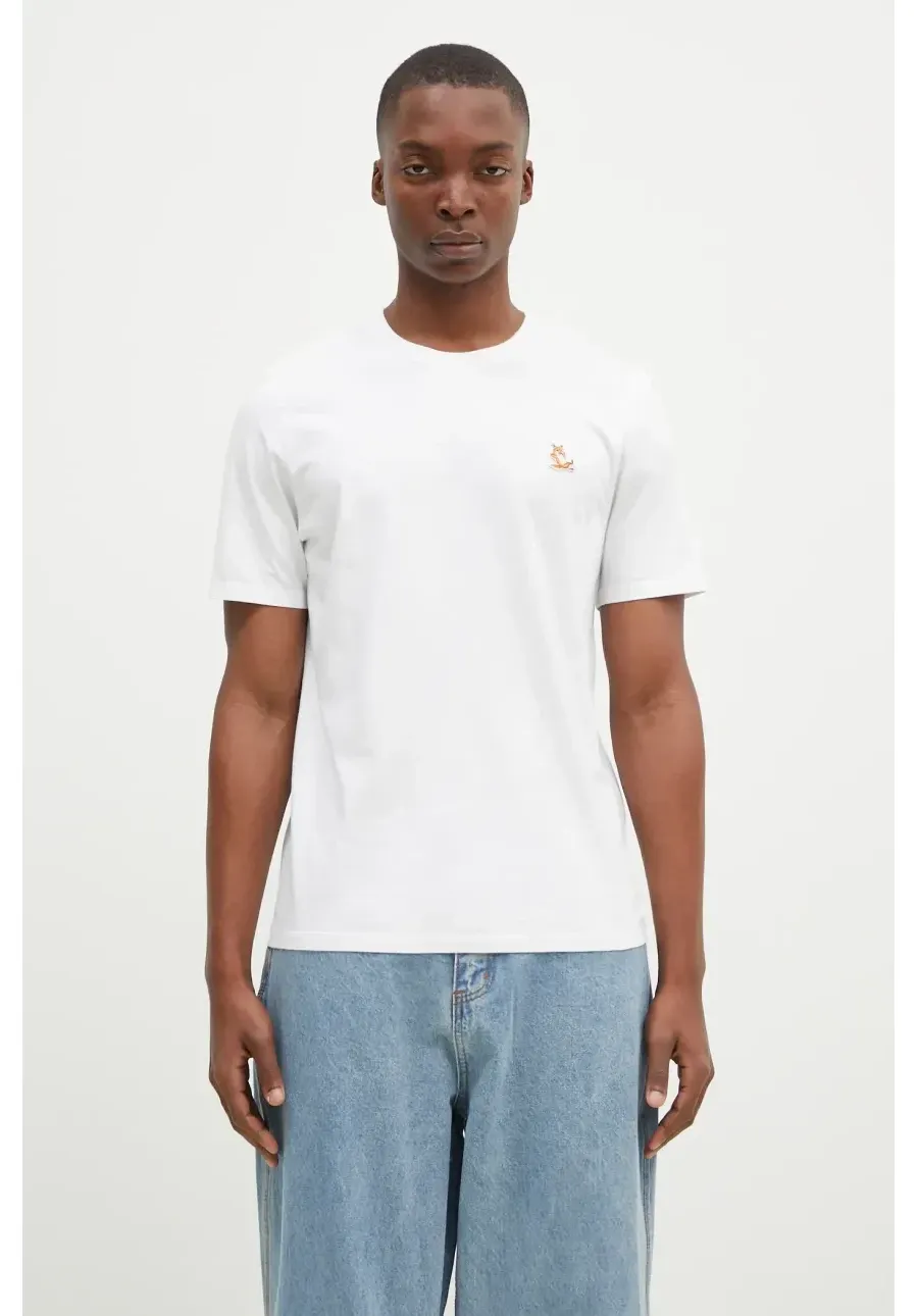obrazek 1 Maison Kitsuné t-shirt bawełniany Chillax Fox Patch Regular Tee Shirt męski kolor biały z aplikacją LM00110KJ0008