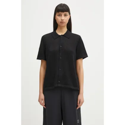 Zdjęcie Carhartt WIP koszula bawełniana W’ S/S Temple Knit Shirt damska kolor czarny regular z kołnierzykiem klasycznym I034541