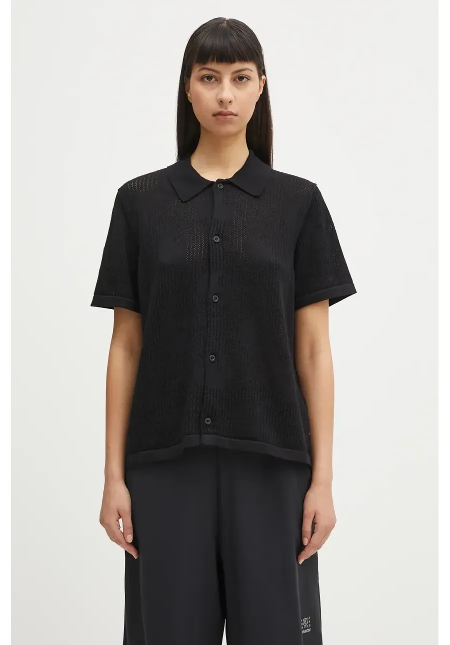 obrazek 1 Carhartt WIP koszula bawełniana W’ S/S Temple Knit Shirt damska kolor czarny regular z kołnierzykiem klasycznym I034541