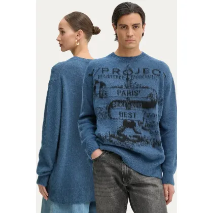 Zdjęcie Y/Project sweter z domieszką moheru PARIS' BEST JACQUARD PULLOVER kolor niebieski lekki 206SW001