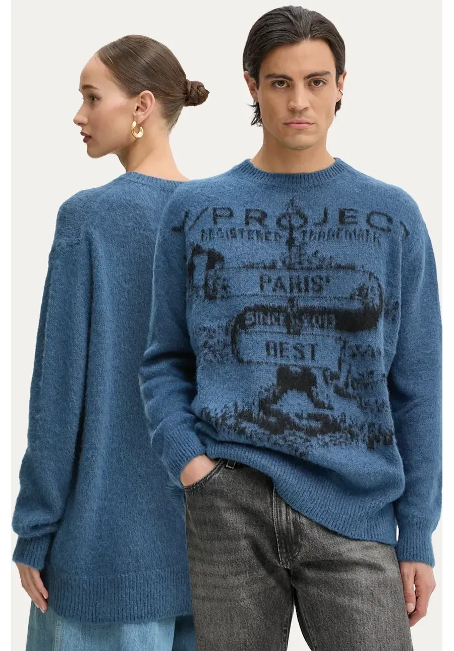 obrazek 1 Y/Project sweter z domieszką moheru PARIS' BEST JACQUARD PULLOVER kolor niebieski lekki 206SW001