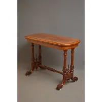 Picture Fine Victorian walnut folding card table with fine mosaic - antique