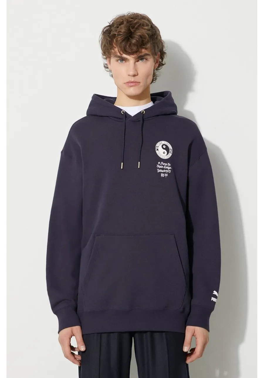 obrazek 1 Puma bluza bawełniana PUMA X STAPLE męska kolor granatowy z kapturem z nadrukiem