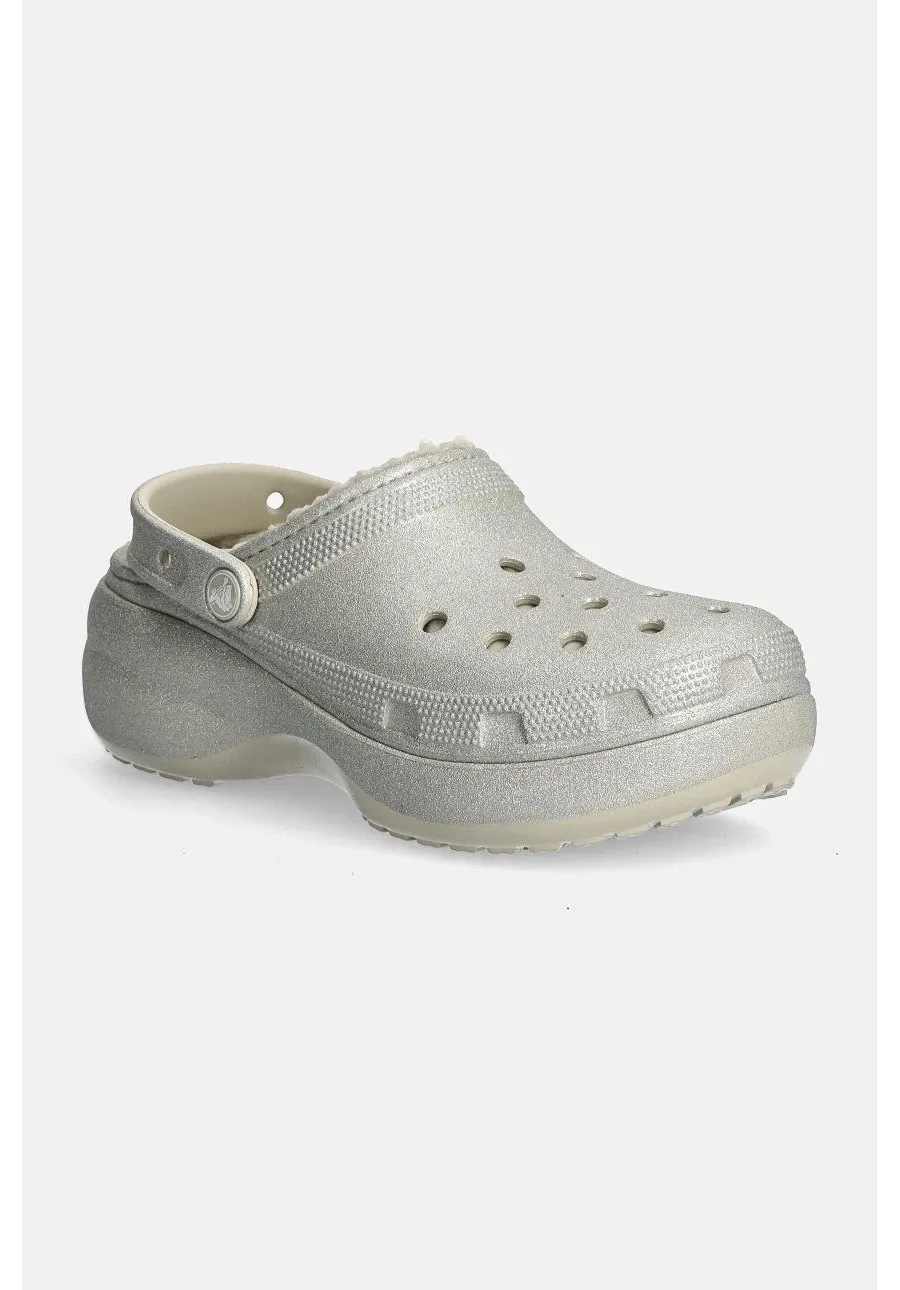obrazek 1 Crocs kapcie Classic Platform Glitter Lined Clog W damskie kolor srebrny na platformie 210413