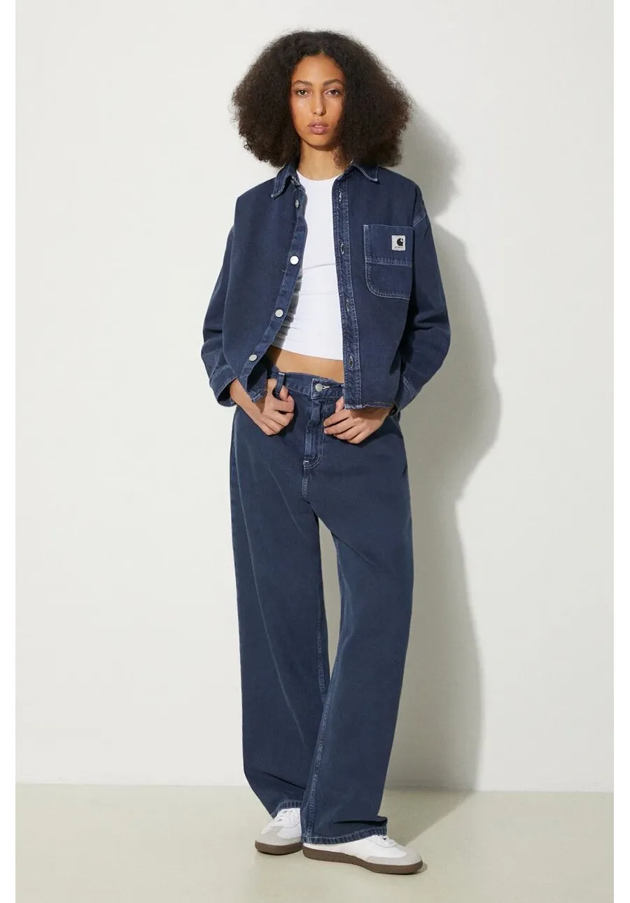 obrazek 1 Carhartt WIP kurtka jeansowa Georgia Shirt Jac damska kolor granatowy przejściowa oversize I033747.29L4J