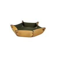 Picture Octagonal trinket tray 15x18xH5 cm made of mustard-colored natural leather