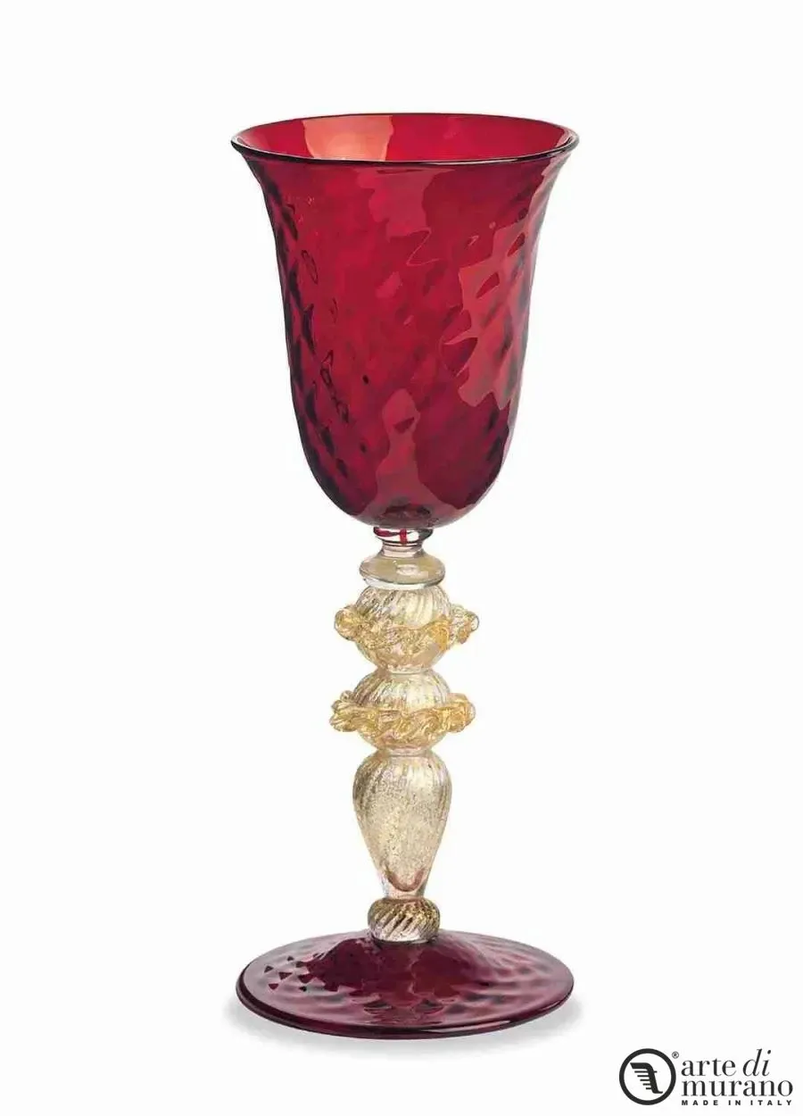 obrazek 1 Prestiżowy czerwony złoty kielich ze szkła Murano