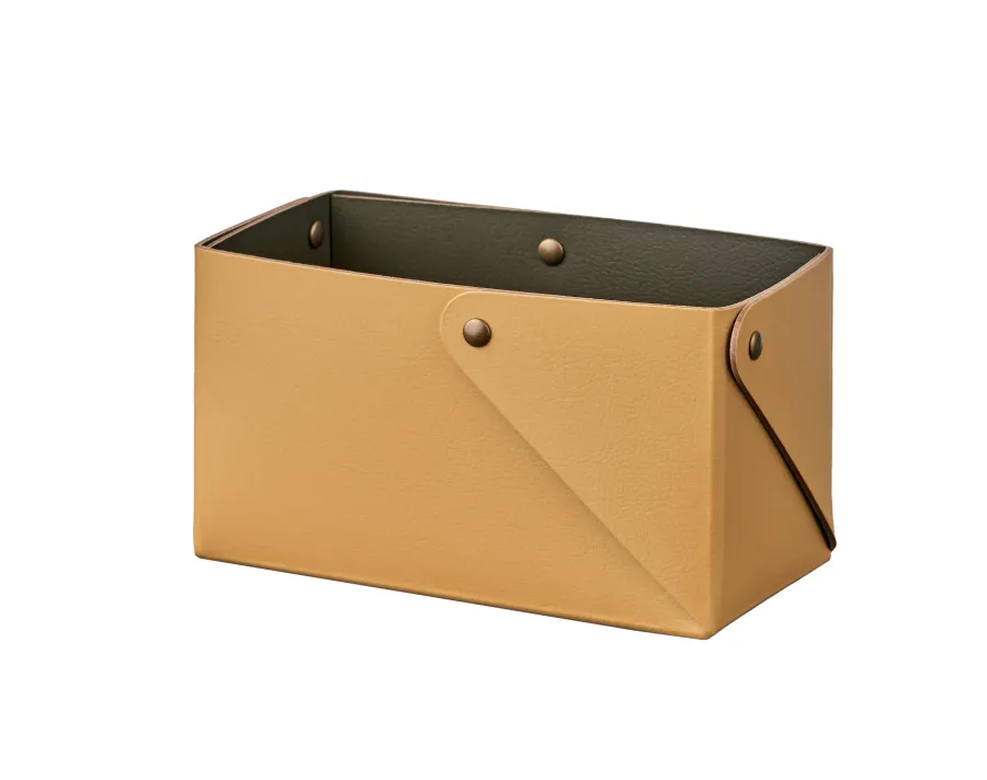 obrazek 1 Wyjątkowe pudełko Miu 7x14xH8 cm wykonane ze skóry w kolorze musztardowym