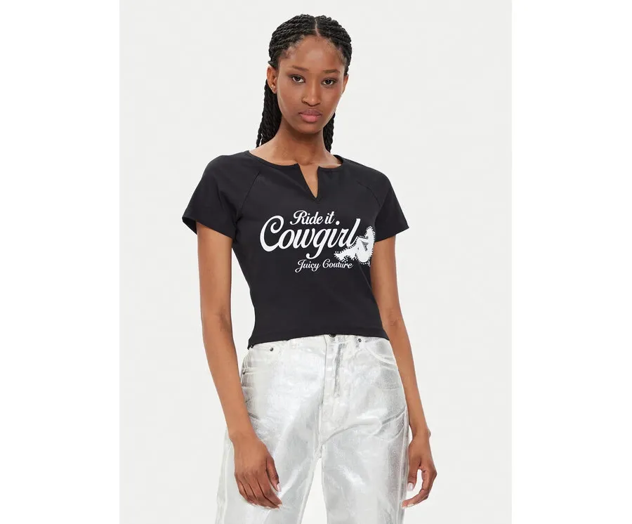 obrazek 1 Juicy Couture T-Shirt Ride A Cowgirl JCWCT23333 Czarny Slim Fit