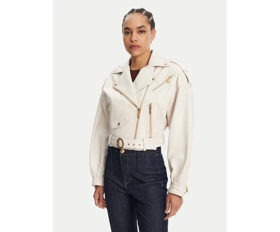 obrazek 1 Just Cavalli Kurtka skórzana 78PAVP05 Biały Loose Fit