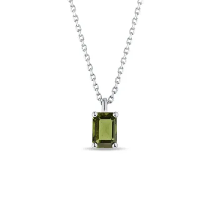 Zdjęcie Naszyjnik wykonany z białego złota z mołdawitem o szlifie szmaragdowym KLENOTA