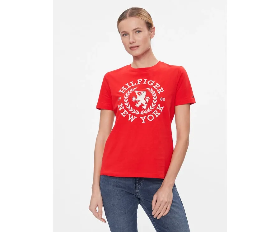 obrazek 1 Tommy Hilfiger T-Shirt Reg Crest C-Nk Tee Ss WW0WW41058 Czerwony Regular Fit