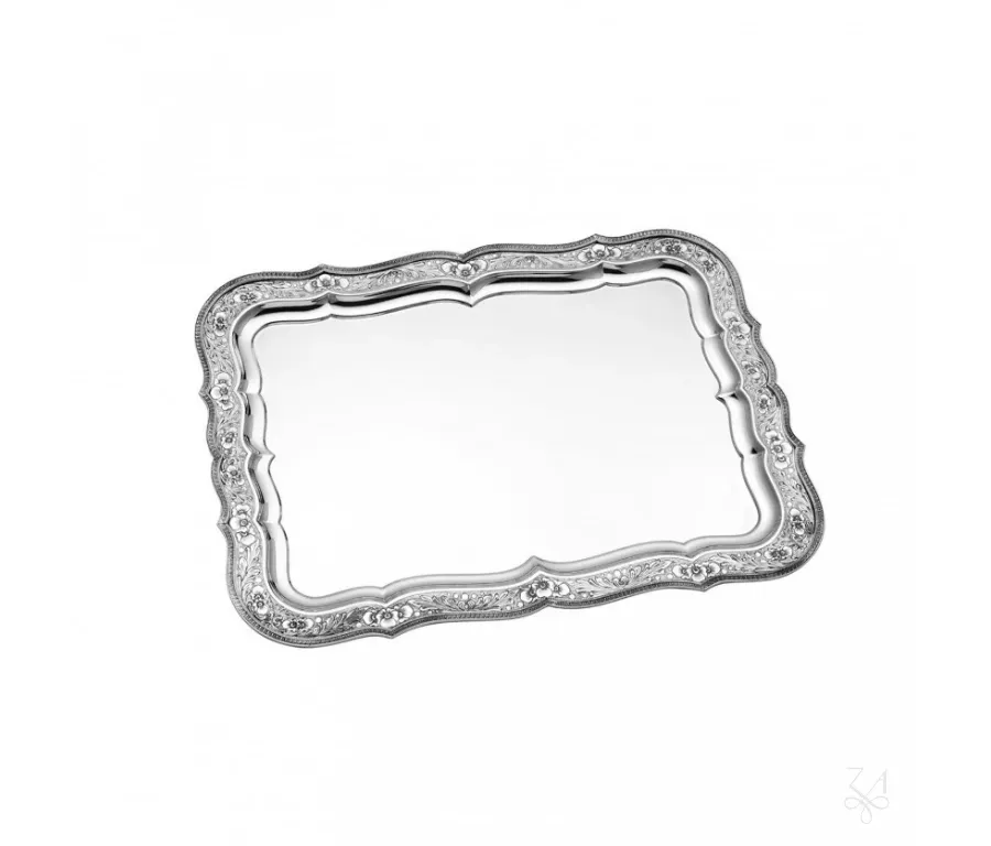 obrazek 1 Prostokątna srebrna taca Poppy z wyjątkowym ornamentem - Zaramella Argenti