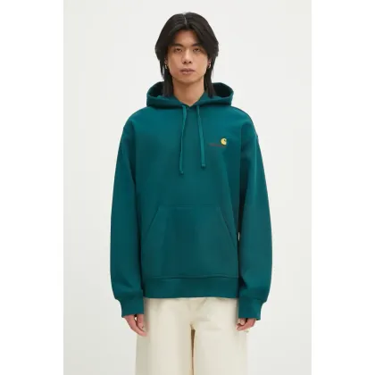 Zdjęcie Carhartt WIP bluza Hooded American Script Sweat męska kolor turkusowy z kapturem gładka I028279.2M1XX