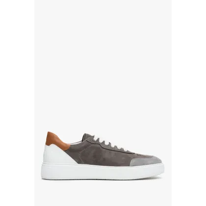 Zdjęcie Estro: Szaro-brązowe sneakersy męskie z nubuku na wiosnę