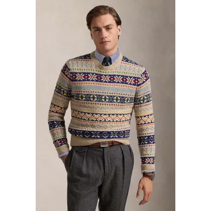 Zdjęcie Polo Ralph Lauren sweter wełniany męski kolor beżowy 710949291