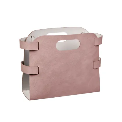 Zdjęcie Designerski skórzany gazetnik 16x36xH25 cm w stylowym kolorze pudrowego różu