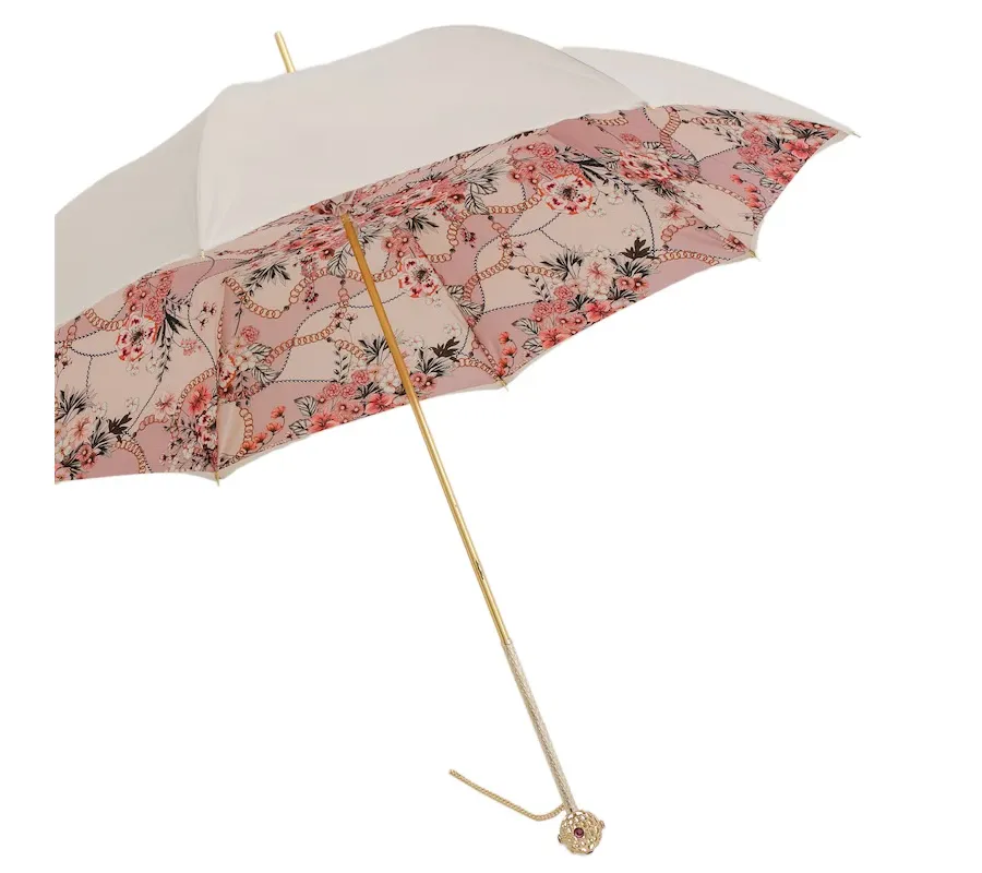 obrazek 7 Stylowy parasol damski w kolorze kości słoniowej i różowym – Pasotti
