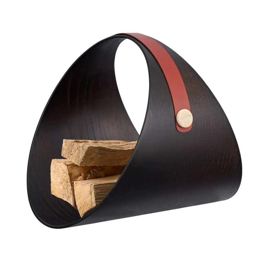 obrazek 2 Wyjątkowy stojak na drewno do kominka lub czasopisma Ø36 cm z bordowym uchwytem