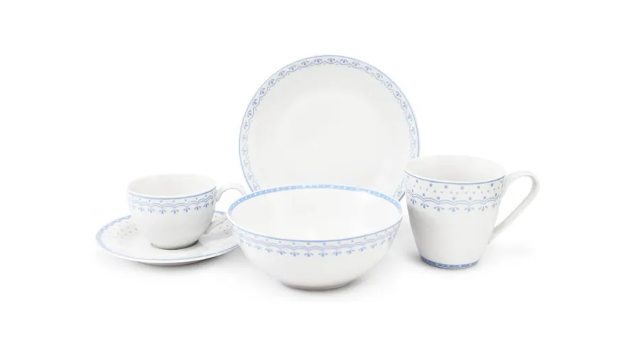 obrazek 1 5-elementowy porcelanowy komplet śniadaniowy w kolorze jasnoniebieskim zdobiony wyjątkowym motywem – wariant 1 – Leander