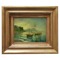 Zdjęcie Wyjątkowy obraz olejny z motywem morza i drewnianym obramowaniem - Luigi Basile