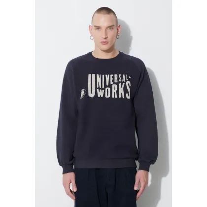 Zdjęcie Universal Works bluza bawełniana MYSTERY TRAIN PRINT SWEAT męska kolor granatowy z aplikacją 29183