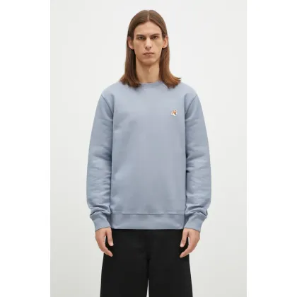 Zdjęcie Maison Kitsuné bluza bawełniana Fox Head Patch Regular Sweatshirt męska kolor niebieski gładka LM00301KM0001
