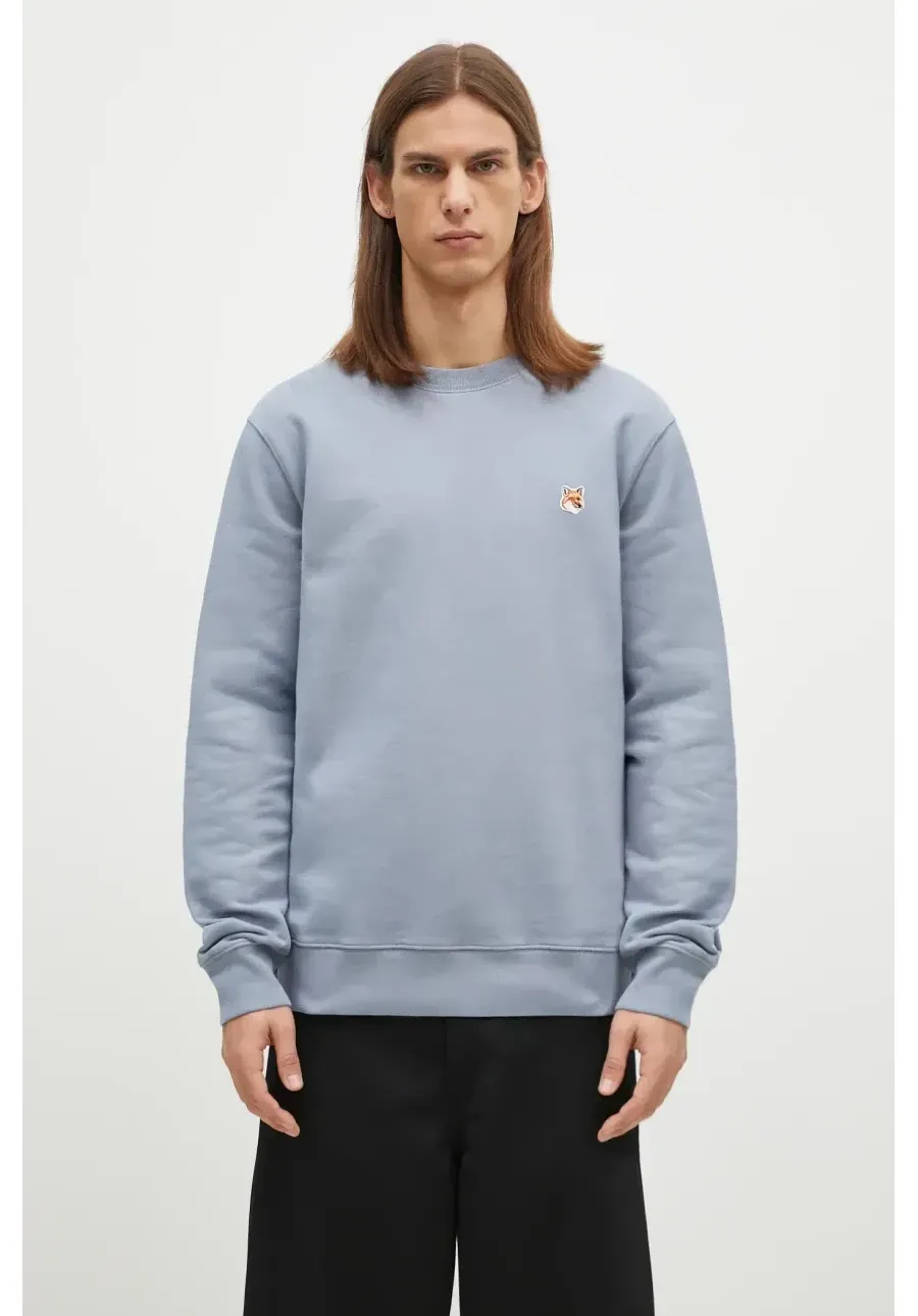 obrazek 1 Maison Kitsuné bluza bawełniana Fox Head Patch Regular Sweatshirt męska kolor niebieski gładka LM00301KM0001