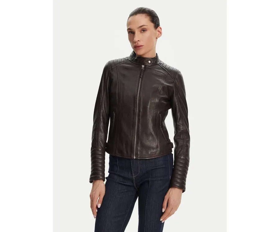 obrazek 1 Serge Pariente Kurtka skórzana Louise Brązowy Slim Fit