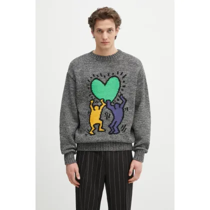 Zdjęcie Wacko Maria sweter wełniany x Keith Haring męski kolor szary KH.WM.KN03