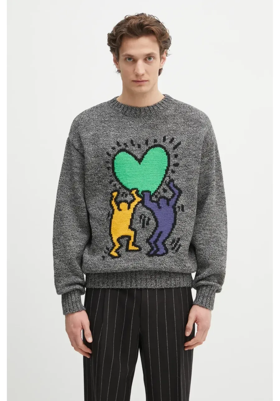 obrazek 1 Wacko Maria sweter wełniany x Keith Haring męski kolor szary KH.WM.KN03