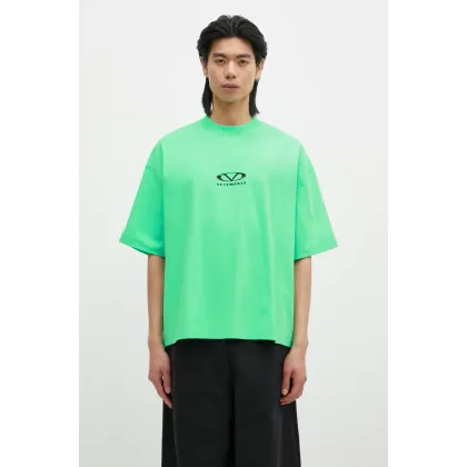 Zdjęcie VETEMENTS t-shirt bawełniany Oval Logo Cropped Boxy męski kolor zielony z nadrukiem UA66TR600E