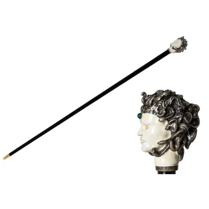 Zdjęcie Stylowa czarna laska z uchwytem w kształcie głowy kobiety – Pasotti