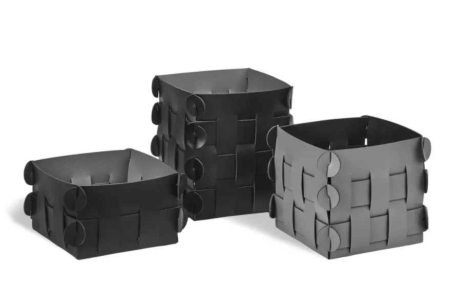 obrazek 2 Mały skórzany szary koszyk Shlesser 13x13xH13 cm