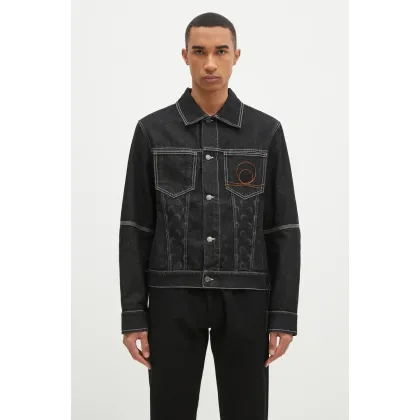 Zdjęcie Marine Serre kurtka jeansowa Moon Laser Denim Trucker Jacket męska kolor czarny przejściowa MJA063A.RDEN0001