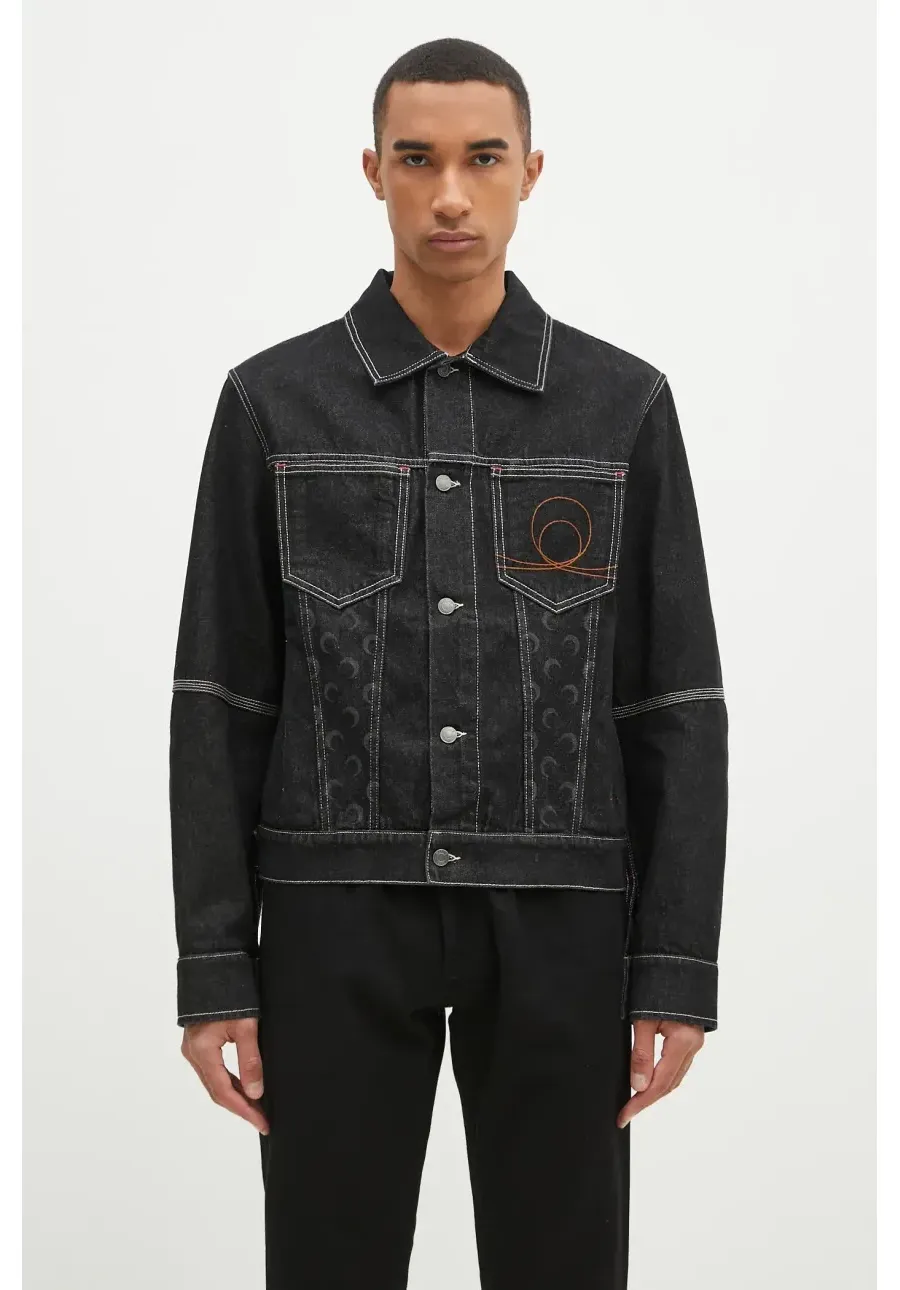 obrazek 1 Marine Serre kurtka jeansowa Moon Laser Denim Trucker Jacket męska kolor czarny przejściowa MJA063A.RDEN0001