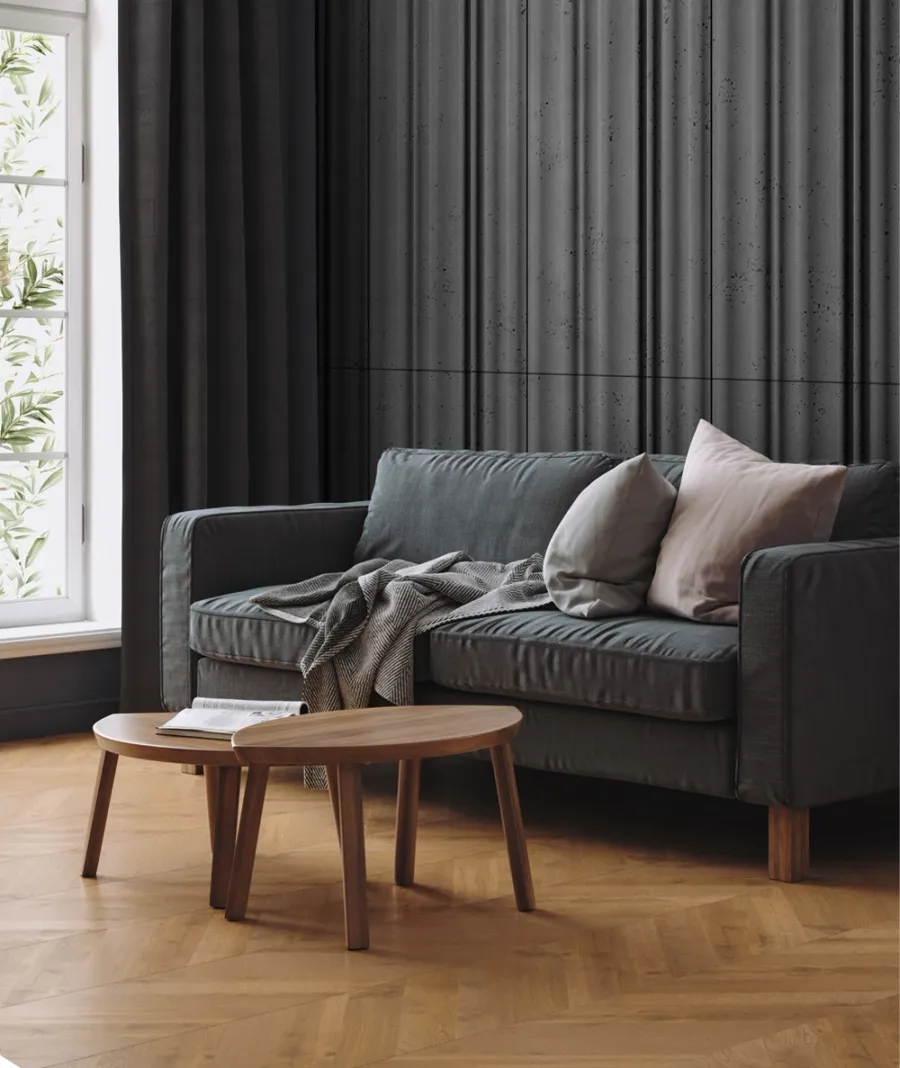 obrazek 1 135x56 cm VT - PB58 (S96 ciemny szary) LAMEL OBŁY - Panel dekor 3D beton architektoniczny