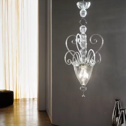 Zdjęcie Żyrandol w stylu art déco LD70/3 ze szkła i chromowanego mosiądzu