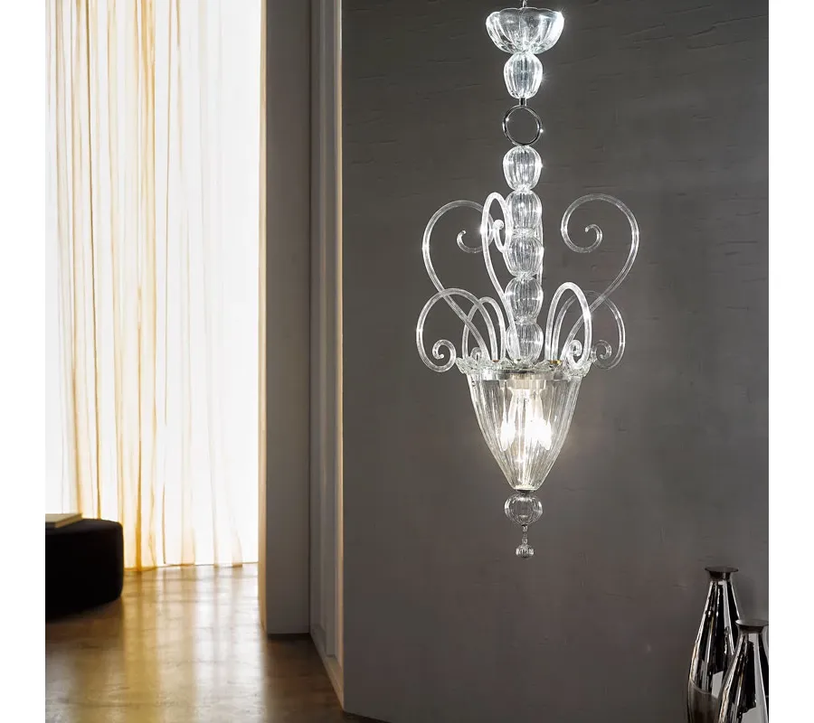 obrazek 1 Żyrandol w stylu art déco LD70/3 ze szkła i chromowanego mosiądzu