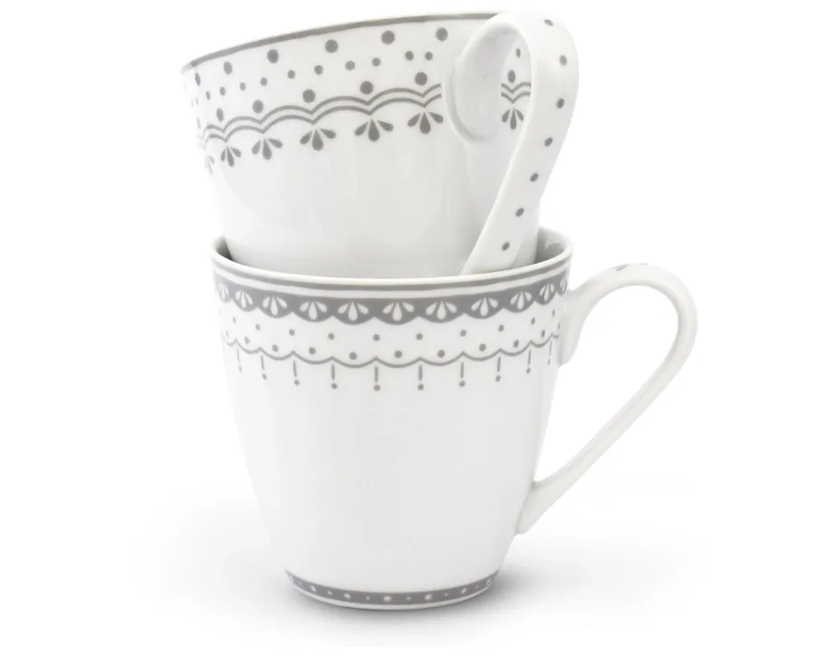 obrazek 2 Zestaw dwóch porcelanowych kubków zdobionych subtelnym szarym motywem – Leander