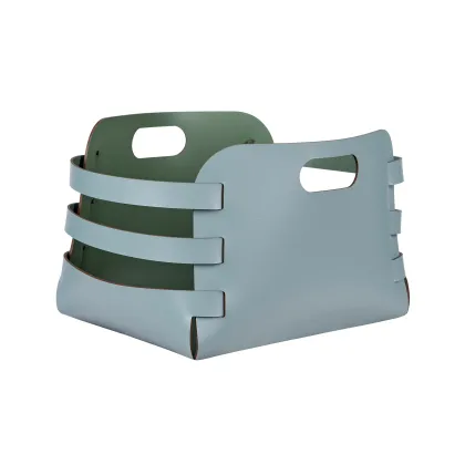 Zdjęcie Skórzany koszyk Riga w kolorze jasnego pastelowego błękitu