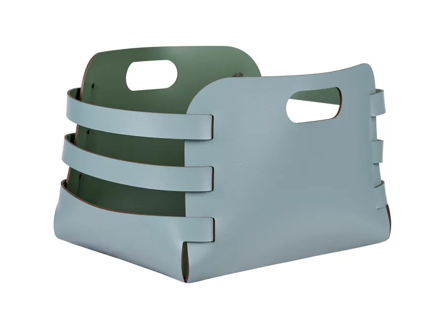 obrazek 1 Skórzany koszyk Riga w kolorze jasnego pastelowego błękitu