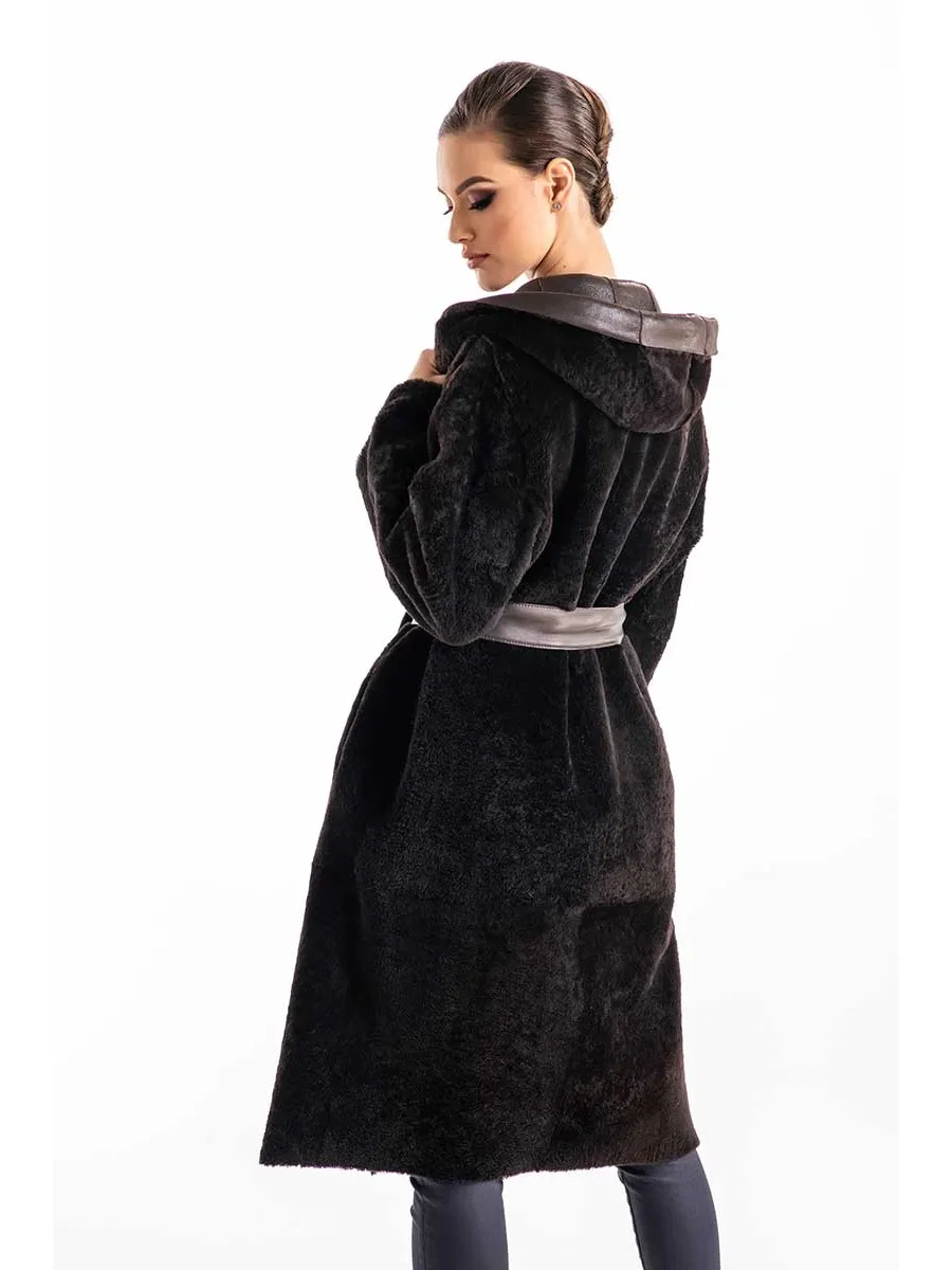 picture 3 Reversible coat with a hood made of lamb fur - A&A Vesa