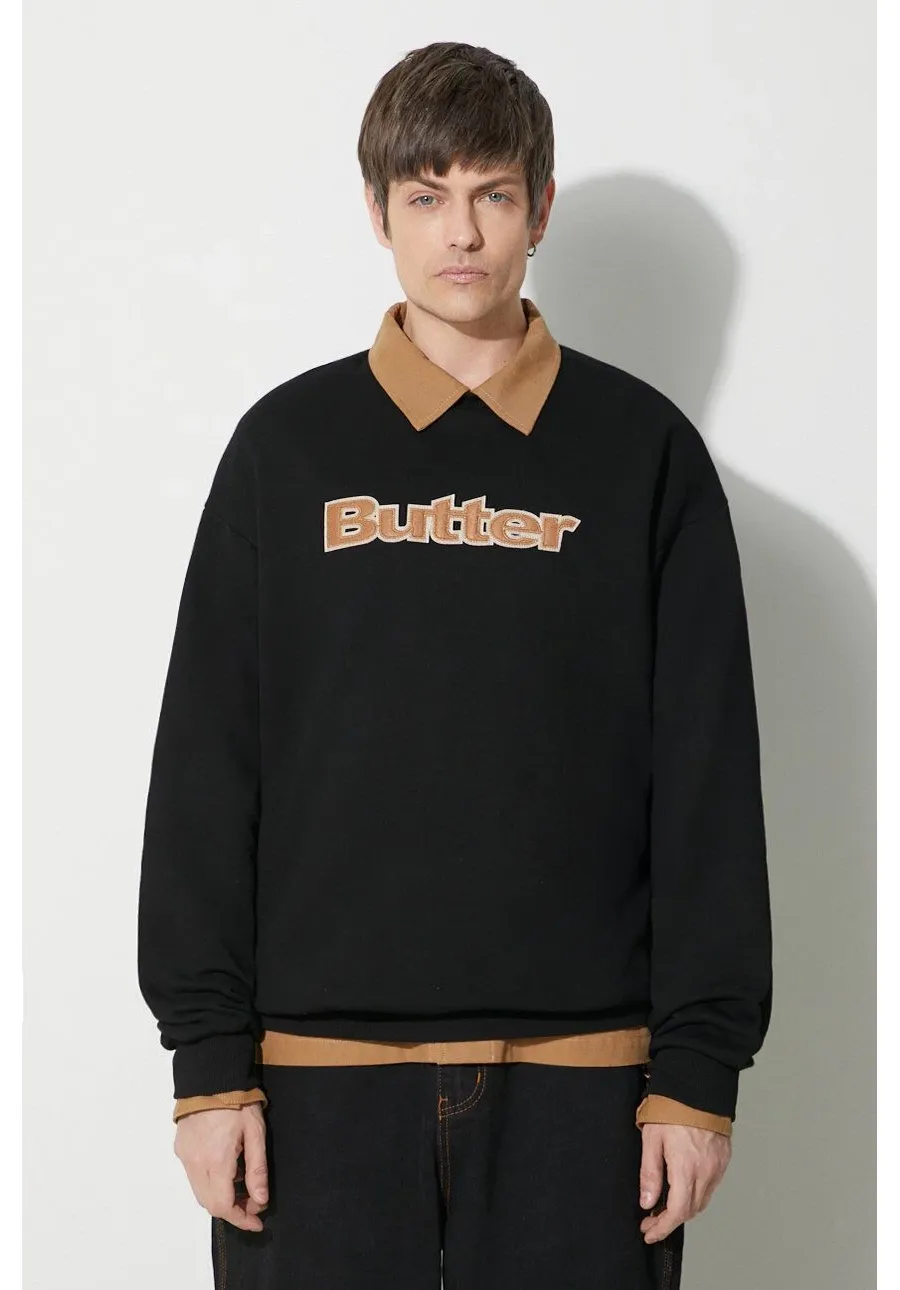 obrazek 1 Butter Goods bluza Felt Logo Applique Crewneck męska kolor czarny z aplikacją BGQ423D20904