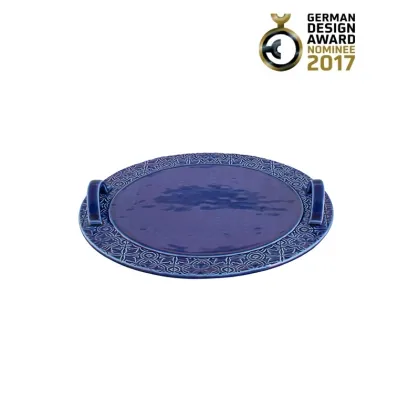 Zdjęcie Wiejska taca ceramiczna w kolorze niebieskim z uchwytami - Bordallo Pinheiro