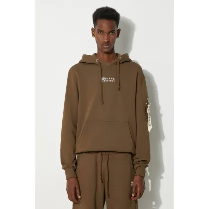 Zdjęcie Alpha Industries bluza bawełniana męska kolor zielony z kapturem z aplikacją 118350.629-ZIELONY