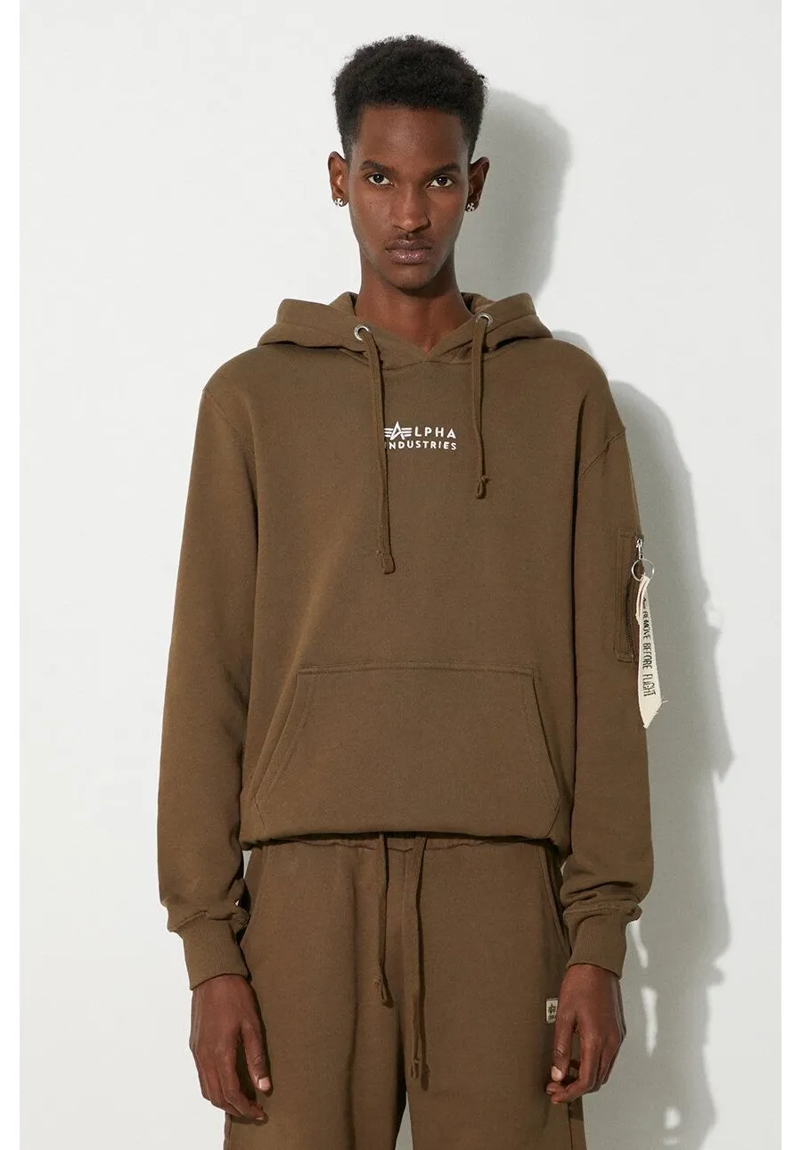 obrazek 1 Alpha Industries bluza bawełniana męska kolor zielony z kapturem z aplikacją 118350.629-ZIELONY