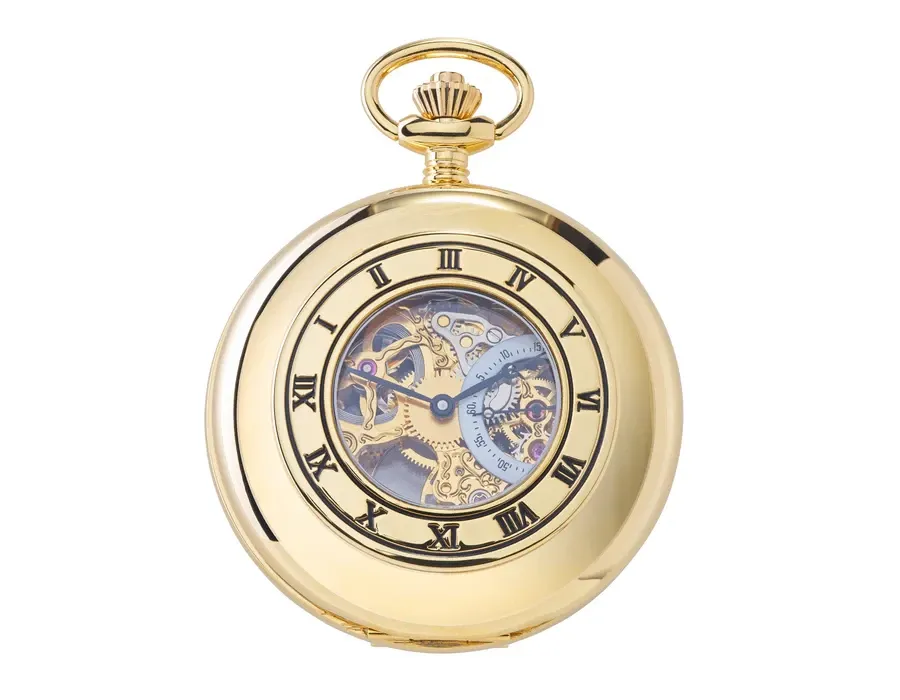 picture 3 Half Hunter 53mm Mechanical Pocket Watch – Gold