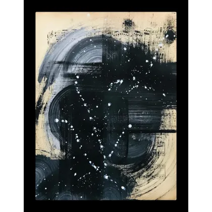 Zdjęcie Black no 18. Akryl na starych, archiwalnych nutach, 34 x 27 cm