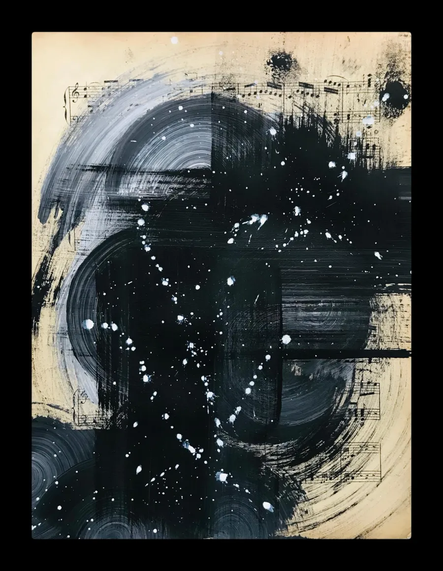 obrazek 1 Black no 18. Akryl na starych, archiwalnych nutach, 34 x 27 cm